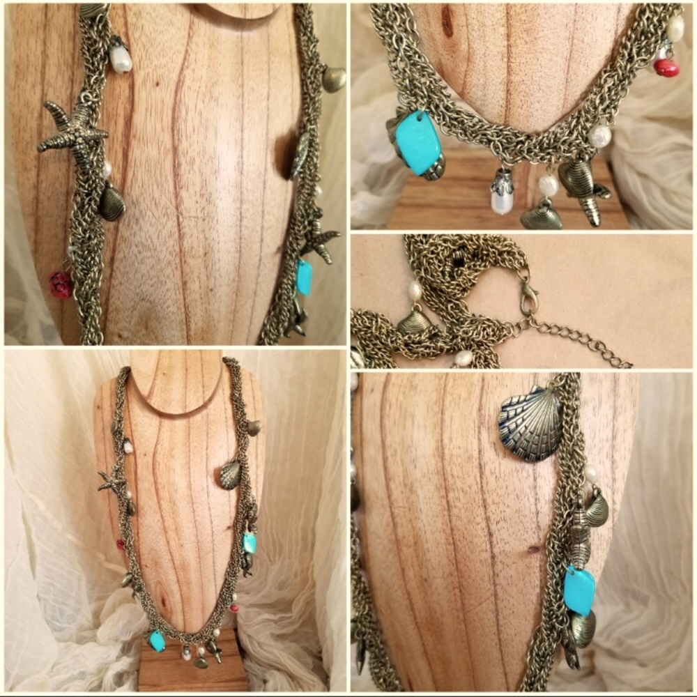 Mermaid Beach Charm Necklace, Nautical, Boho, Wedding, Beach Vacation, Beachcore